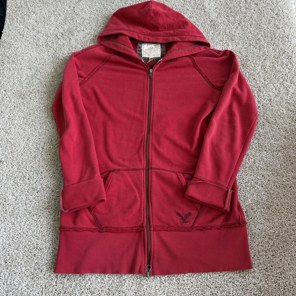 Y2K American Eagle Outfitters Hoodie Womens Large Red Full Zip Knit Sweatshirt